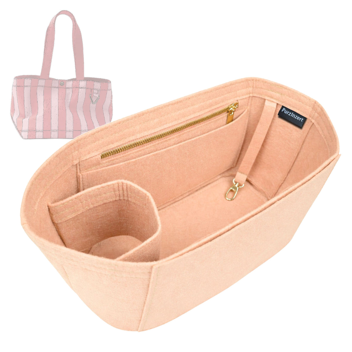 Bag Insert for (BaubleBar, Small Striped Custom Alpha Tote) Organizer Tote Purse Organiser Liner Shaper [Premium Felt Material]