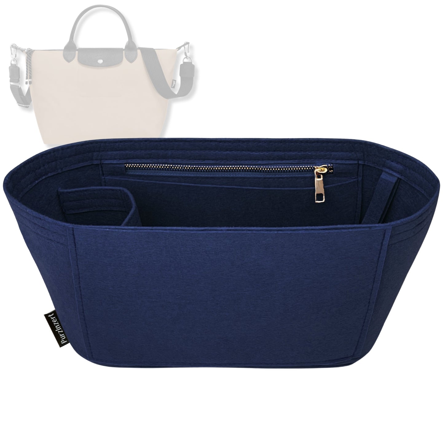 Bag Insert for (Longchamp, Le Pliage Cuir Top Handle Small) Organizer Tote Purse Organiser Liner Shaper [Premium Felt Material]