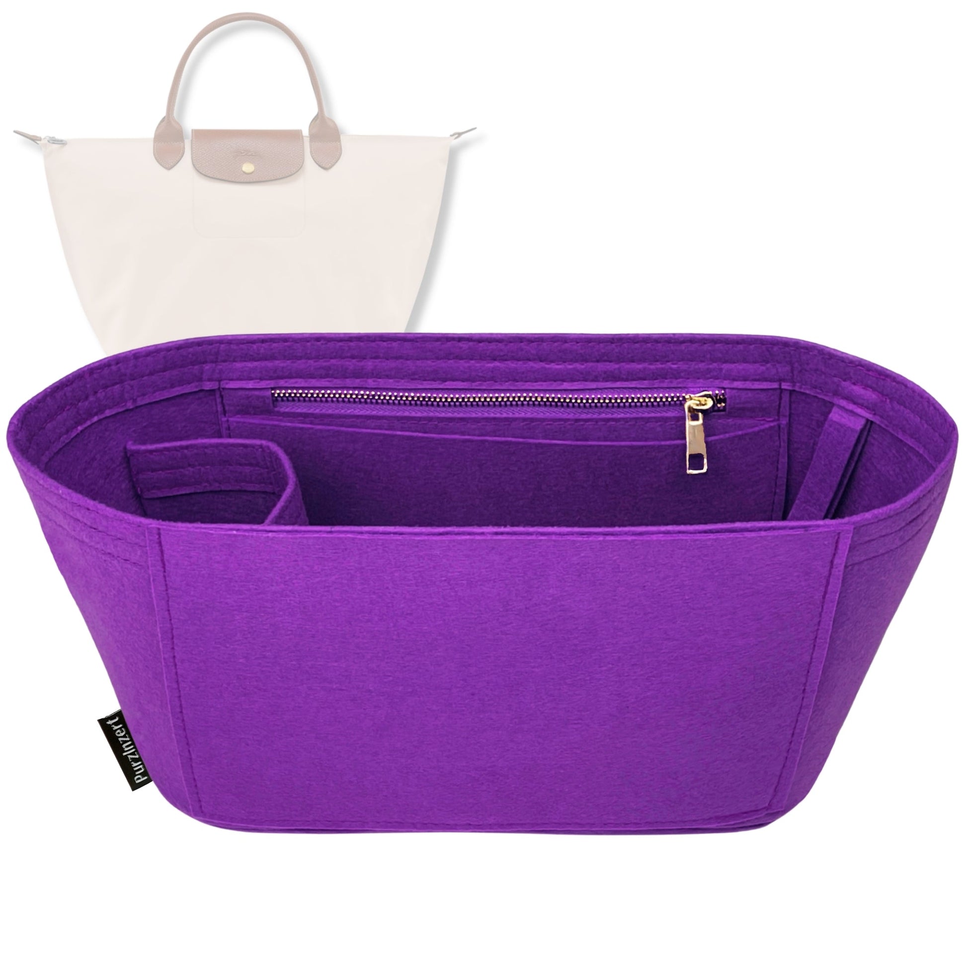 Bag Insert for (Longchamp, Le Pliage Original M Handbag) Organizer Tote Purse Organiser Liner Shaper [Premium Felt Material]