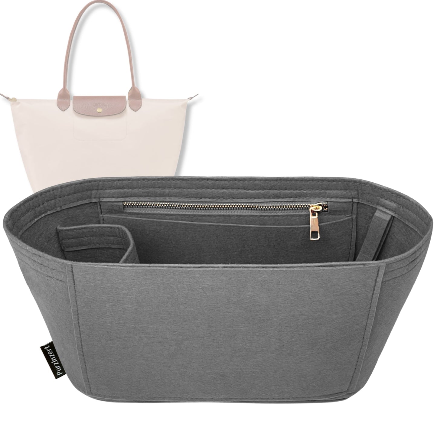 Bag Insert for (Longchamp, Le Pliage Collection L Tote) Organizer Tote Purse Organiser Liner Shaper [Premium Felt Material]