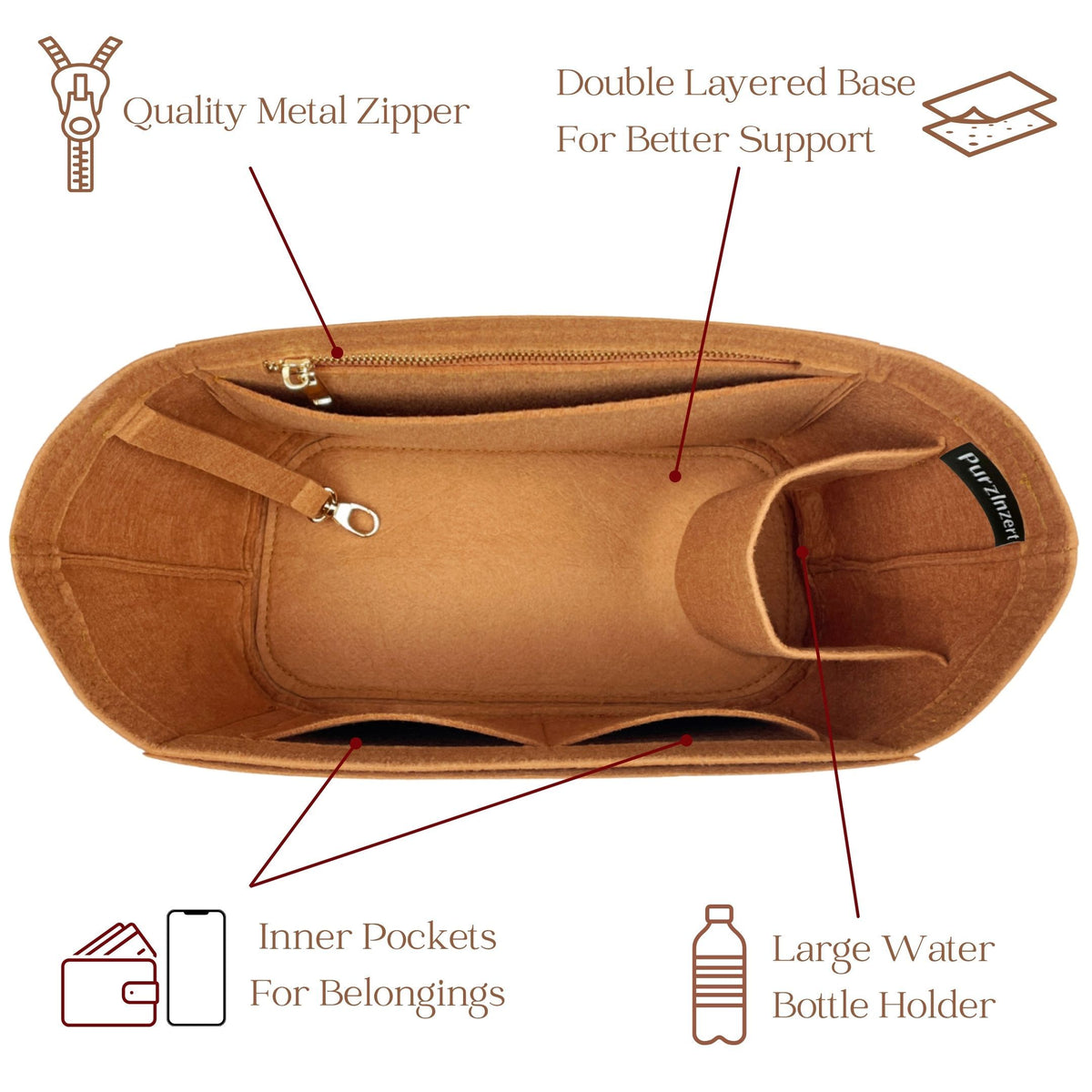 Bag Insert for (Dragon Diffusion, Grace Basket Small) Organizer of Felt Fabric