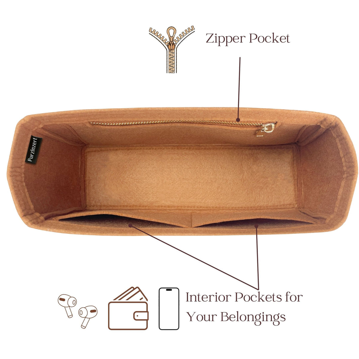 Bag Insert for (Burberry, Mini Highlands Tote) Organizer of Felt Fabric
