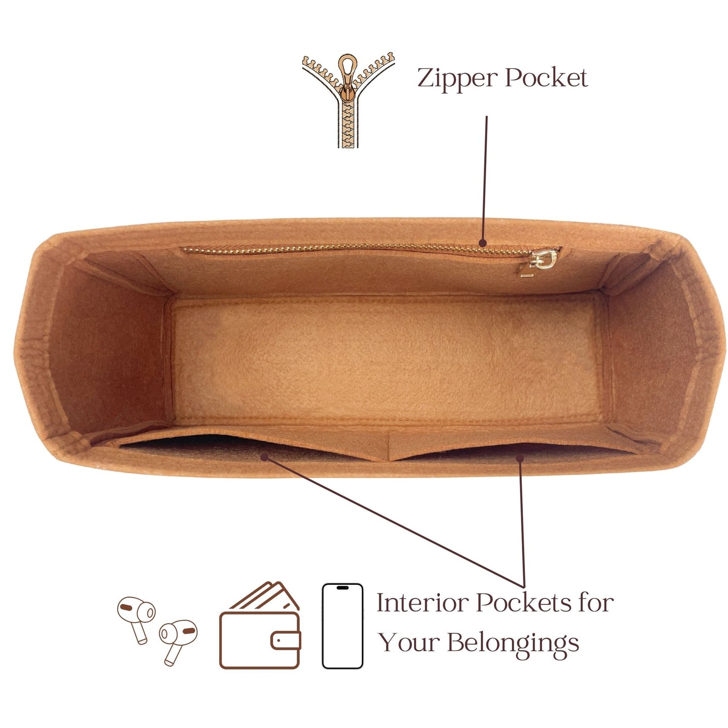 Bag Insert for (Goyard, Belvedere PM (Small)) Organizer of Felt Fabric