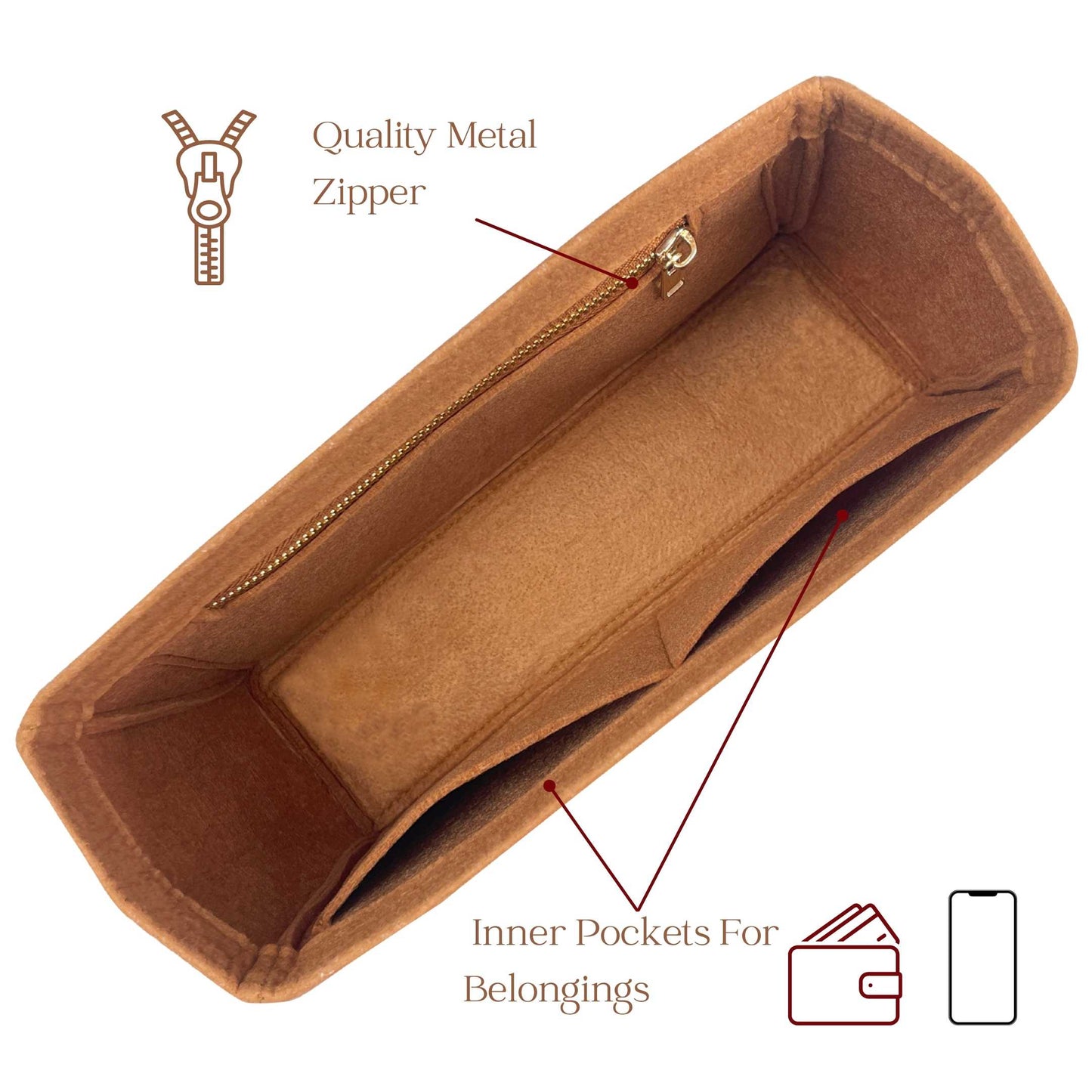 Bag Insert for (Mulberry, Medium Lily) Organizer of Felt Fabric