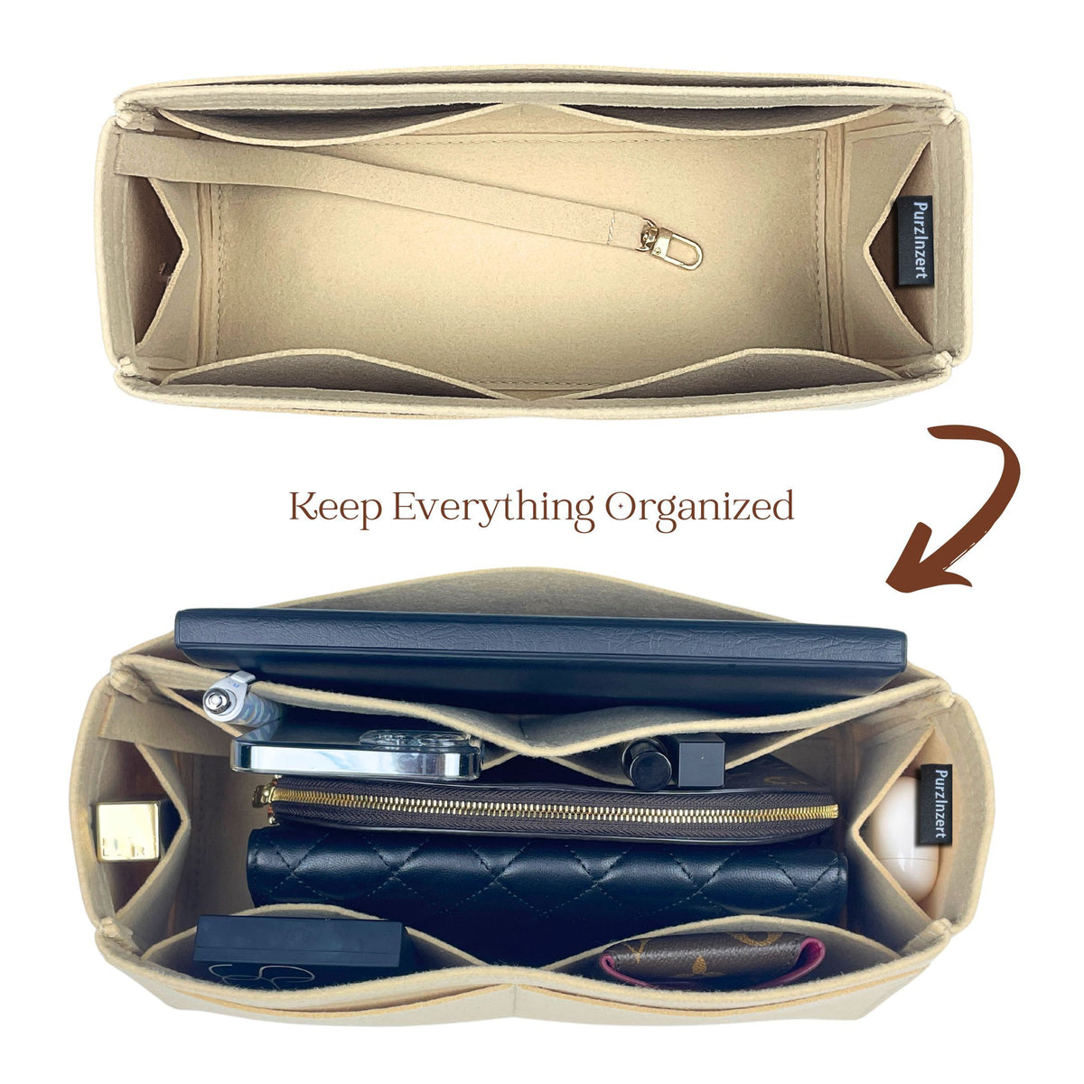 Bag Insert for (Fendi, Way Medium) Organizer of Felt Fabric