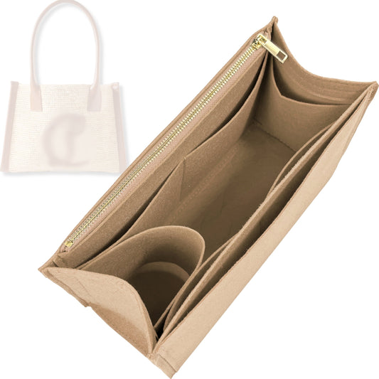 Bag Insert for (Christian Louboutin, By My Side small leather-trimmed raffia tote) Organizer Tote Purse Organiser Liner Shaper [Premium Felt Material]