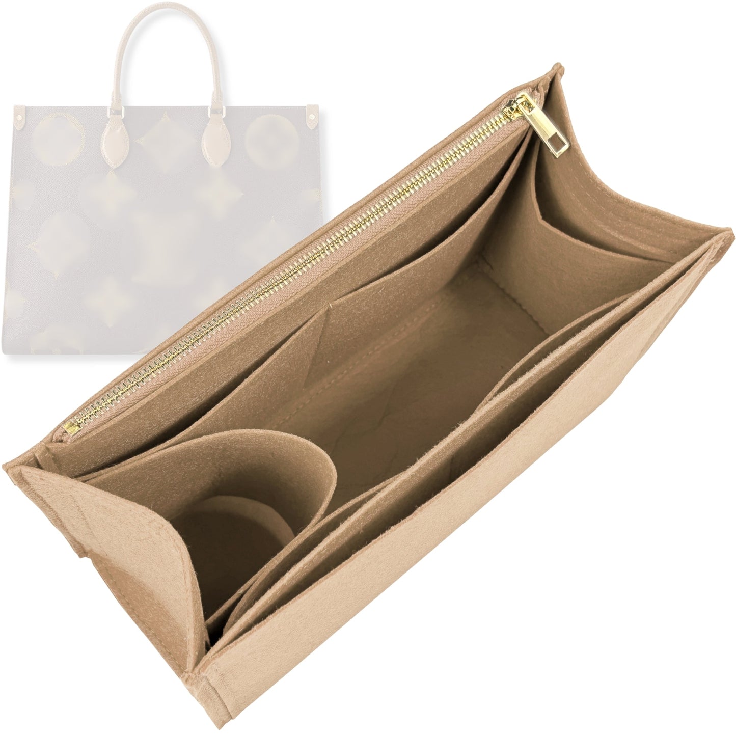 Bag Insert for (LV, OnTheGo MM (Medium)) Organizer Tote Purse Organiser Liner Shaper [Premium Felt Material]