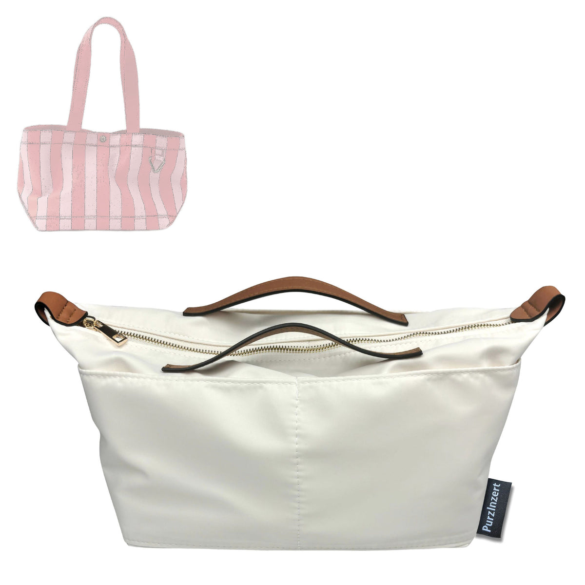 Bag Insert for (BaubleBar, Small Striped Custom Alpha Tote) Organizer Tote Purse Organiser Liner Shaper [Premium Nylon Material]