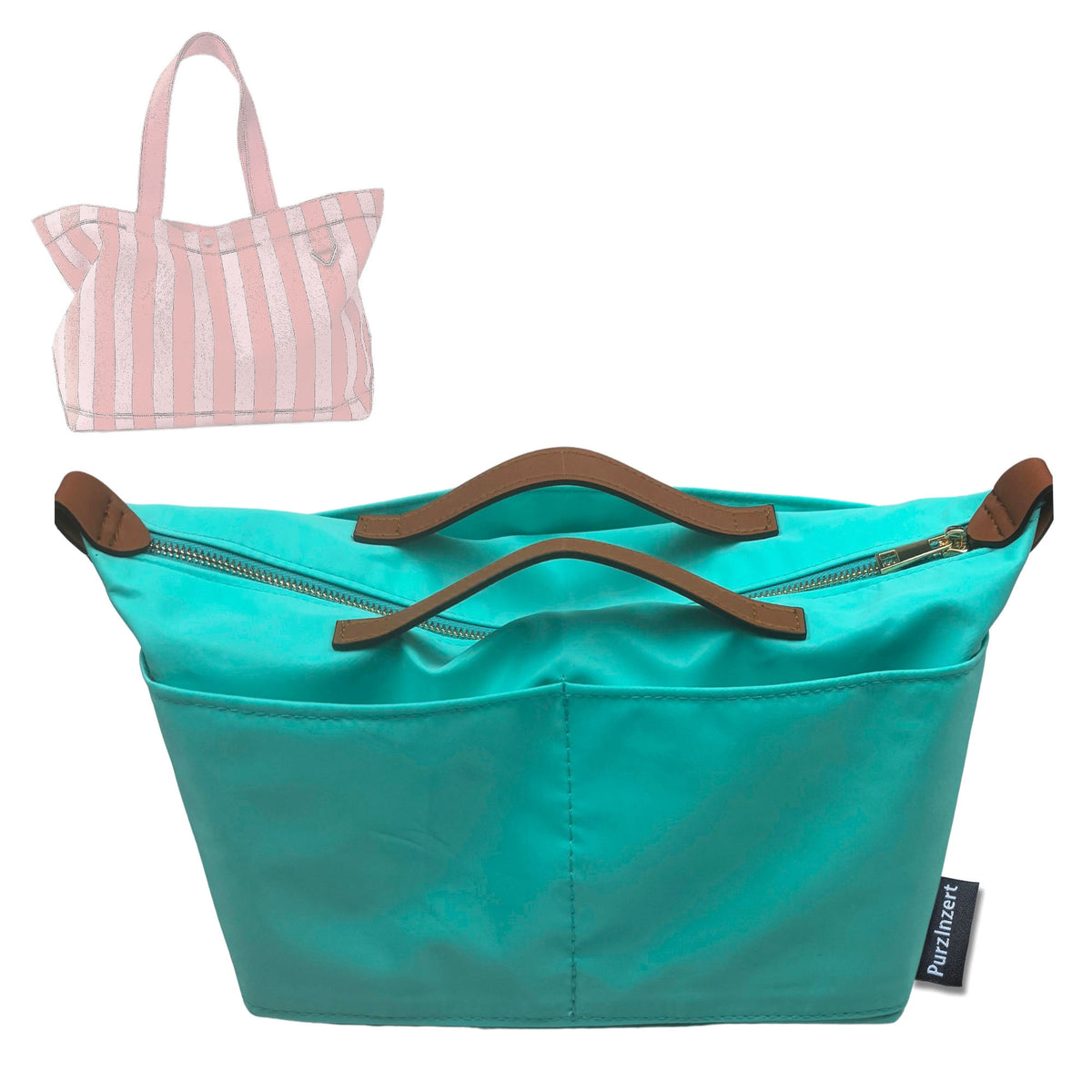 Bag Insert for (BaubleBar, Medium Striped Custom Alpha Tote) Organizer Tote Purse Organiser Liner Shaper [Premium Nylon Material]