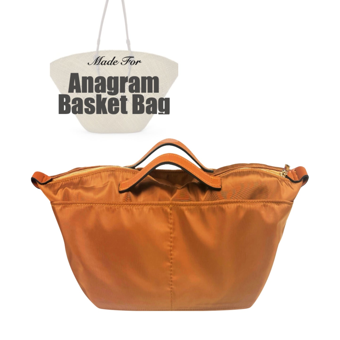 [Loewe Small Anagram Basket bag in iraca palm and calfskin] Bag Organizer (Nylon, ZipHandle)