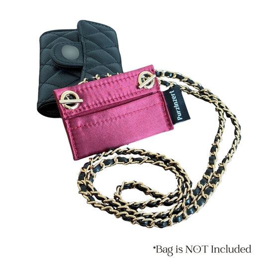 【Hook A-Gold】Silk Conversion Kit for (Chanel Classic Flap Card Holder) to Crossbody Bag, DIY Wallet Handbag, Satin Insert with 120cm Leather Chain