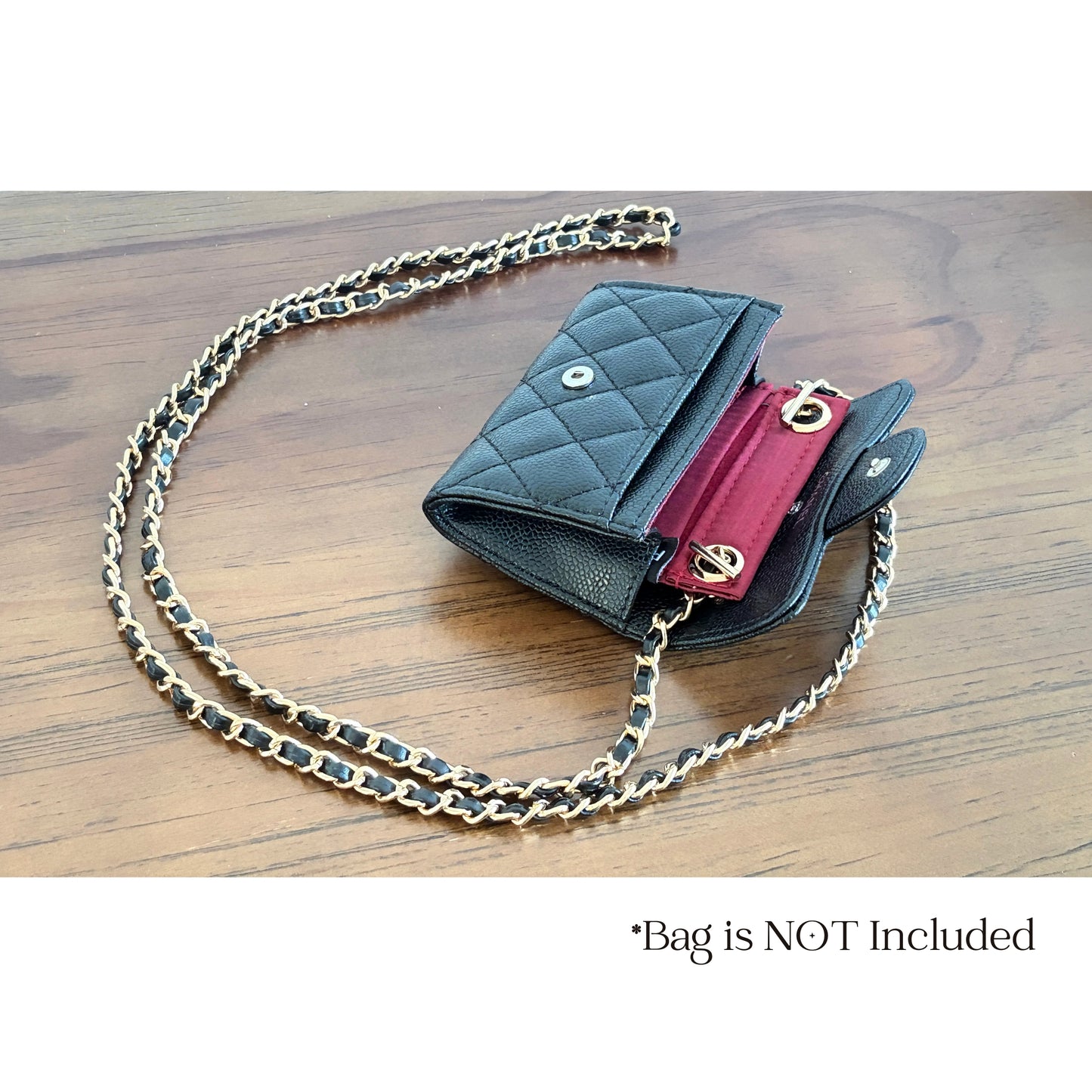 【Hook A-Gold】Silk Conversion Kit for (Chanel Classic Flap Card Holder) to Crossbody Bag, DIY Wallet Handbag, Satin Insert with 120cm Leather Chain