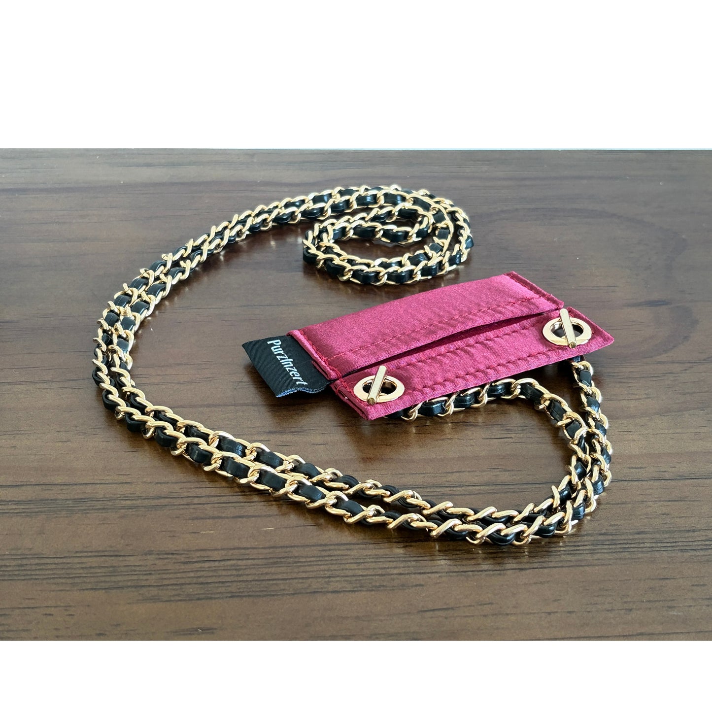 【Hook A-Gold】Silk Conversion Kit for (Chanel Classic Flap Card Holder) to Crossbody Bag, DIY Wallet Handbag, Satin Insert with 120cm Leather Chain