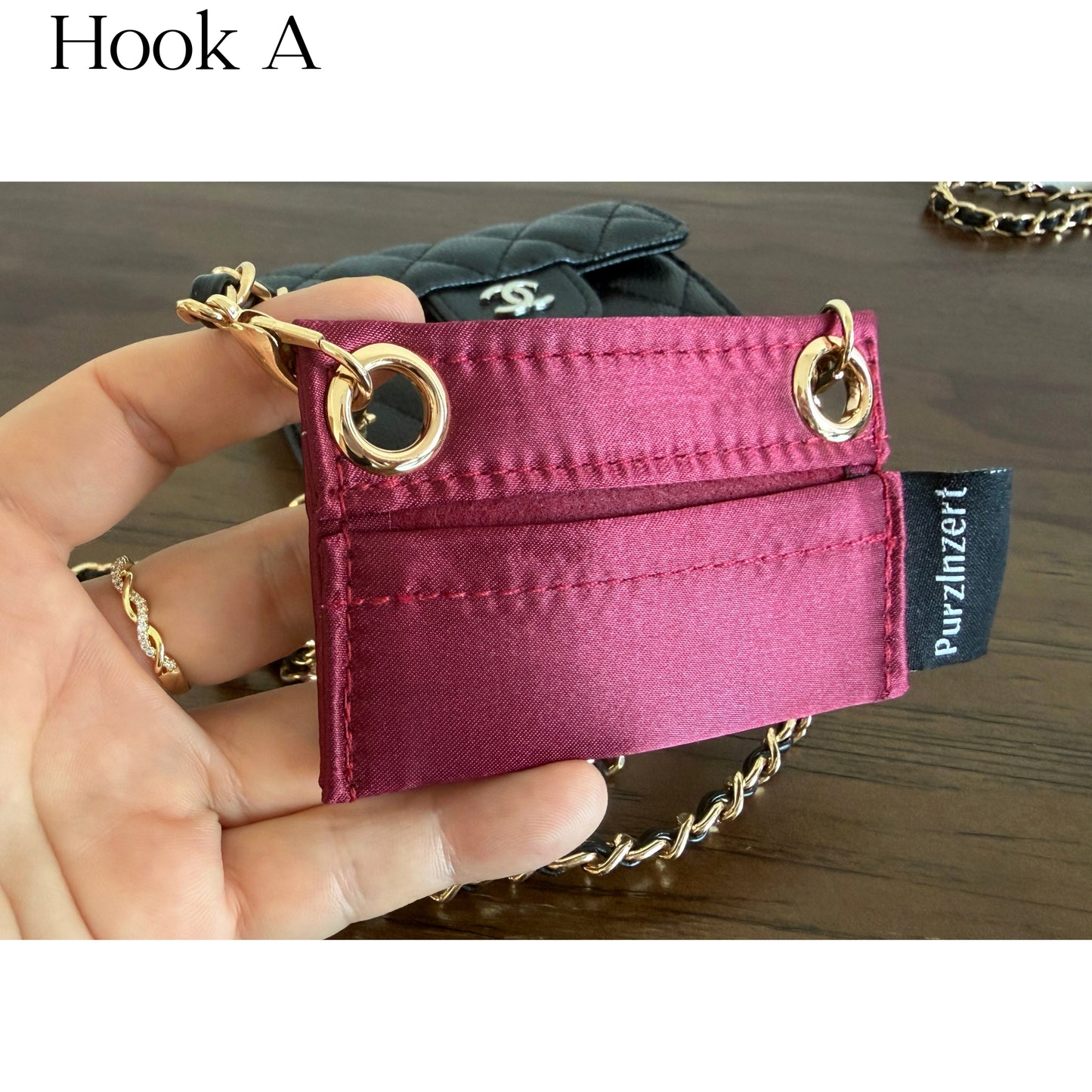 【Hook A-Gold】Silk Conversion Kit for (Chanel Classic Flap Card Holder) to Crossbody Bag, DIY Wallet Handbag, Satin Insert with 120cm Leather Chain