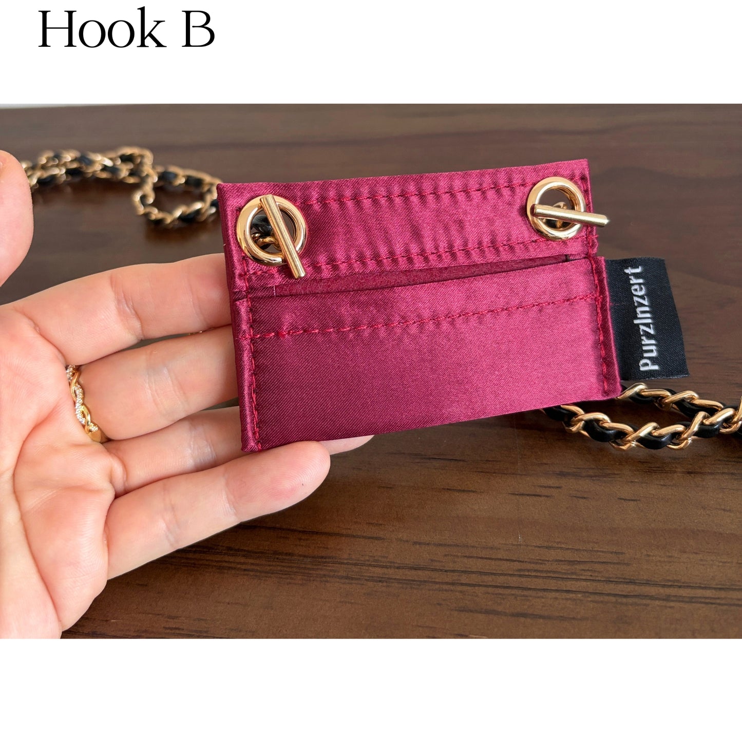 【Hook A-Gold】Silk Conversion Kit for (Chanel Classic Flap Card Holder) to Crossbody Bag, DIY Wallet Handbag, Satin Insert with 120cm Leather Chain