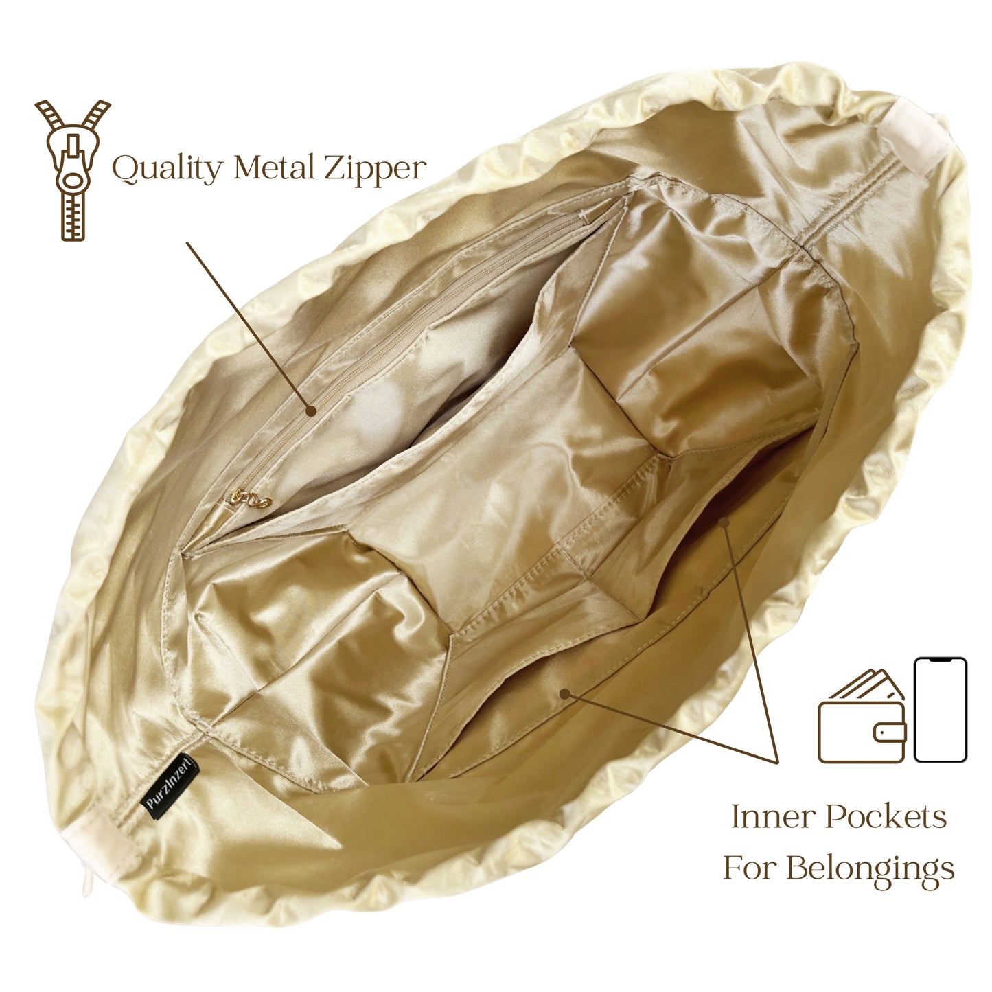 Bag Insert for (Cyme, Large) Organizer of Silk Satin with Drawstring Cover