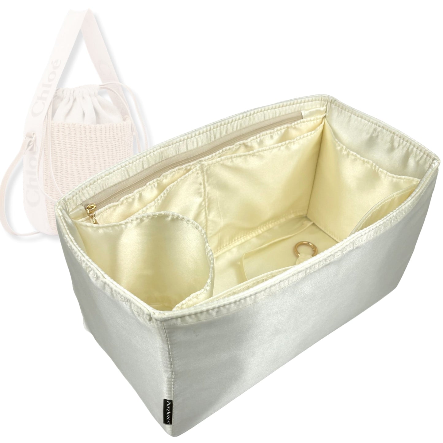 Bag Insert for (Chloe, Small Woody Basket) Organizer Tote Purse Organiser Liner Shaper [Premium Silk Material]