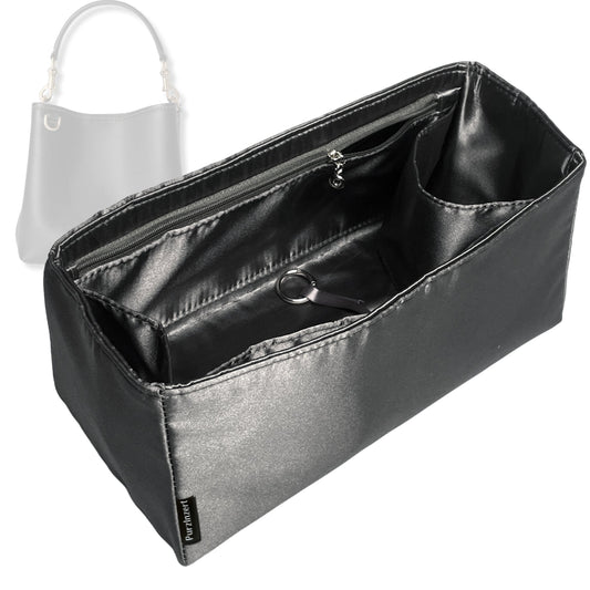Bag Insert for (Gucci, GG Emblem small bucket bag, 7.5W x 7.1H x 4.3D) Organizer Tote Purse Organiser Liner Shaper [Premium Silk Material]