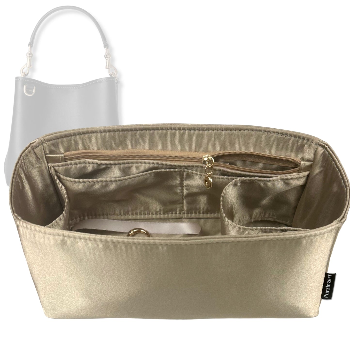 Bag Insert for (Gucci, GG Emblem medium bucket bag, 9.8W x 9.8H x 5.9D) Organizer Tote Purse Organiser Liner Shaper [Premium Silk Material]