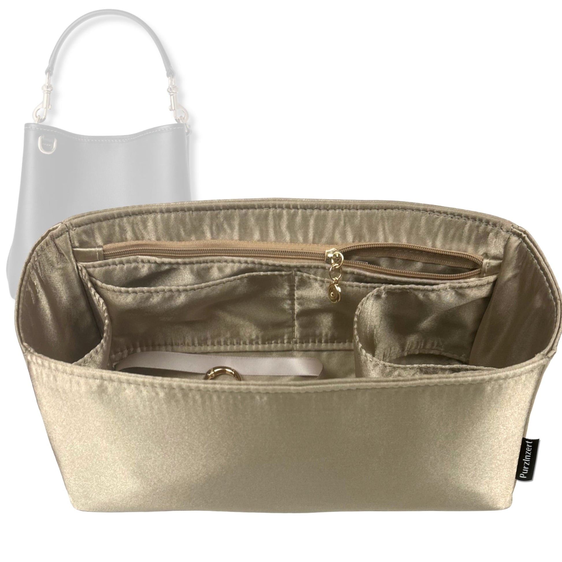 Bag Insert for (Gucci, GG Emblem medium bucket bag, 9.8W x 9.8H x 5.9D) Organizer Tote Purse Organiser Liner Shaper [Premium Silk Material]