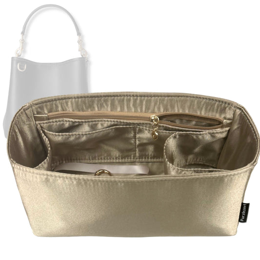 Bag Insert for (Gucci, GG Emblem medium bucket bag, 9.8W x 9.8H x 5.9D) Organizer Tote Purse Organiser Liner Shaper [Premium Silk Material]