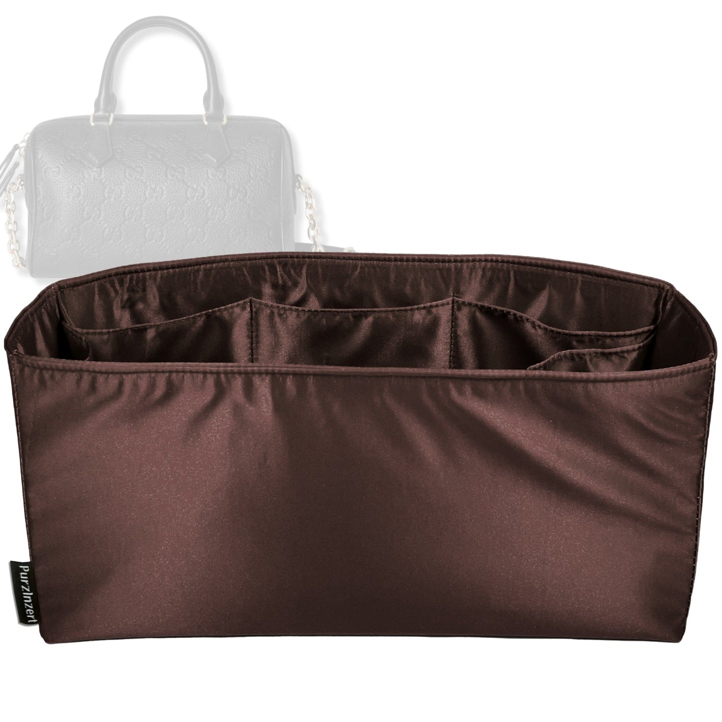 Bag Insert for (Gucci, GG Emblem medium shoulder bag, 10W x 7.9H x 2D) Organizer Tote Purse Organiser Liner Shaper [Premium Silk Material]