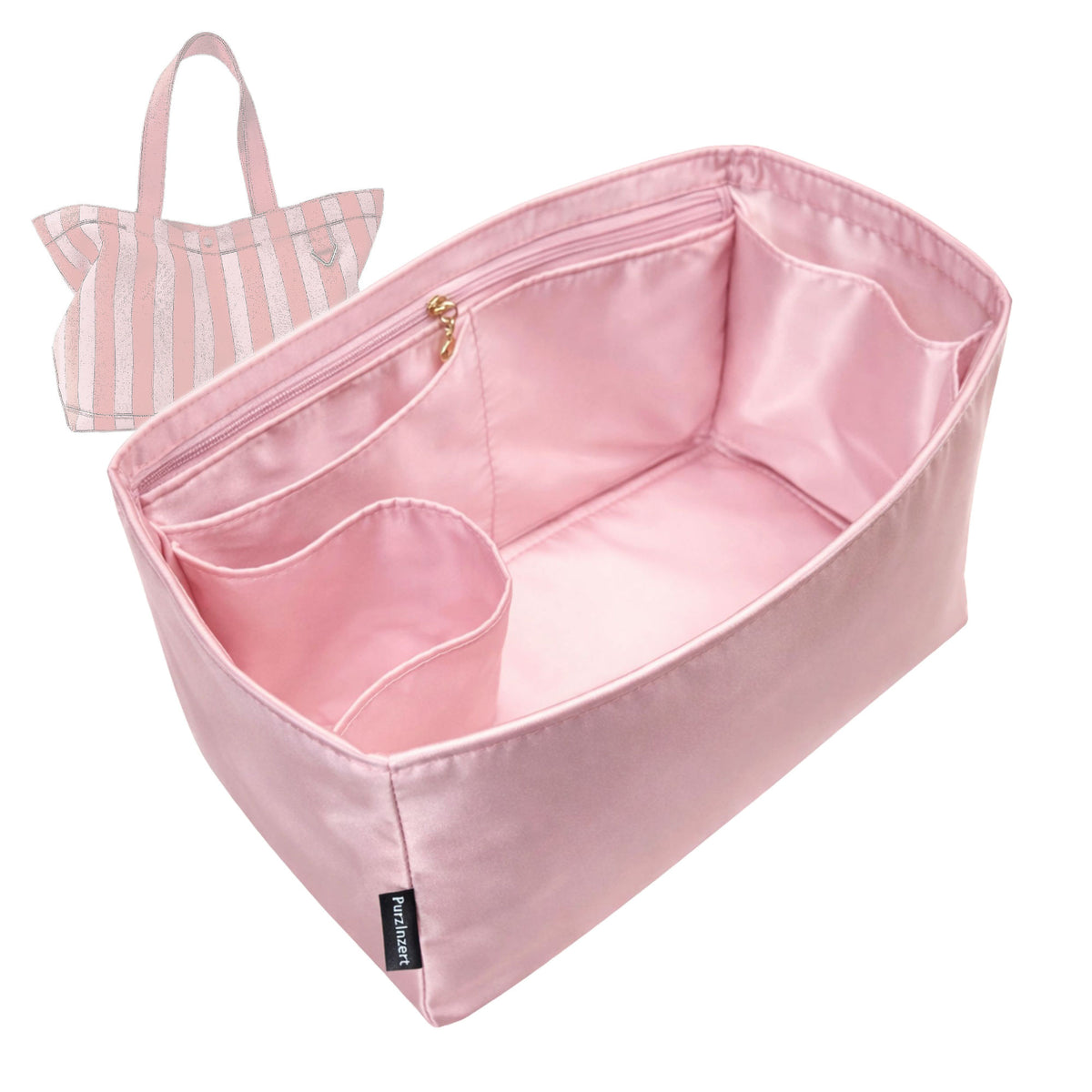 Bag Insert for (BaubleBar, Medium Striped Custom Alpha Tote) Organizer Tote Purse Organiser Liner Shaper [Premium Silk Material]