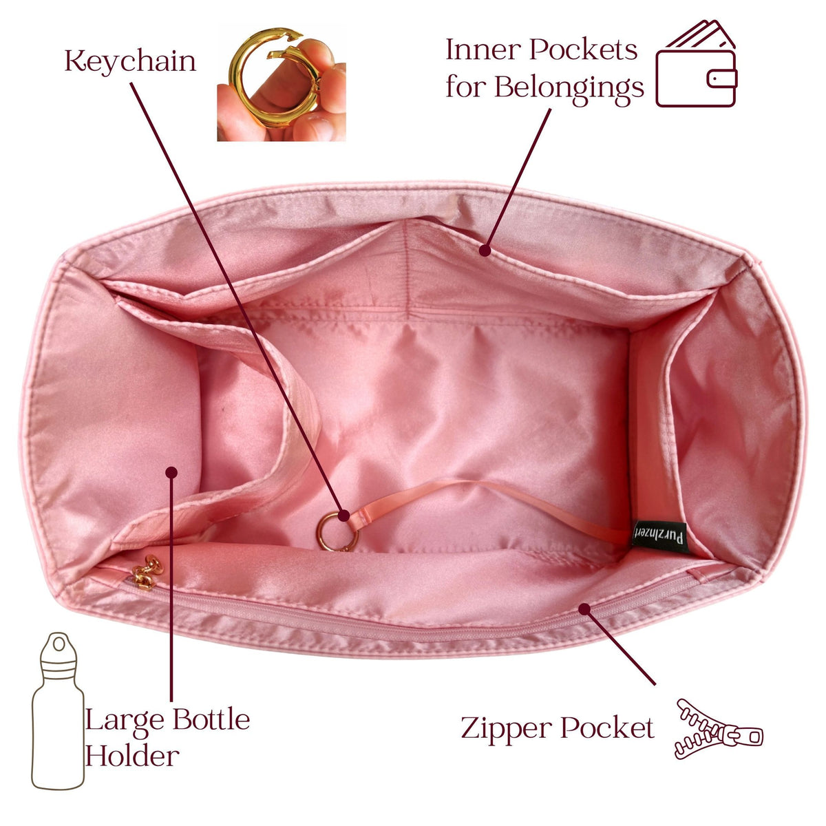 Bag Insert for (Fendi, Large Roll) Organizer of Silk Fabric