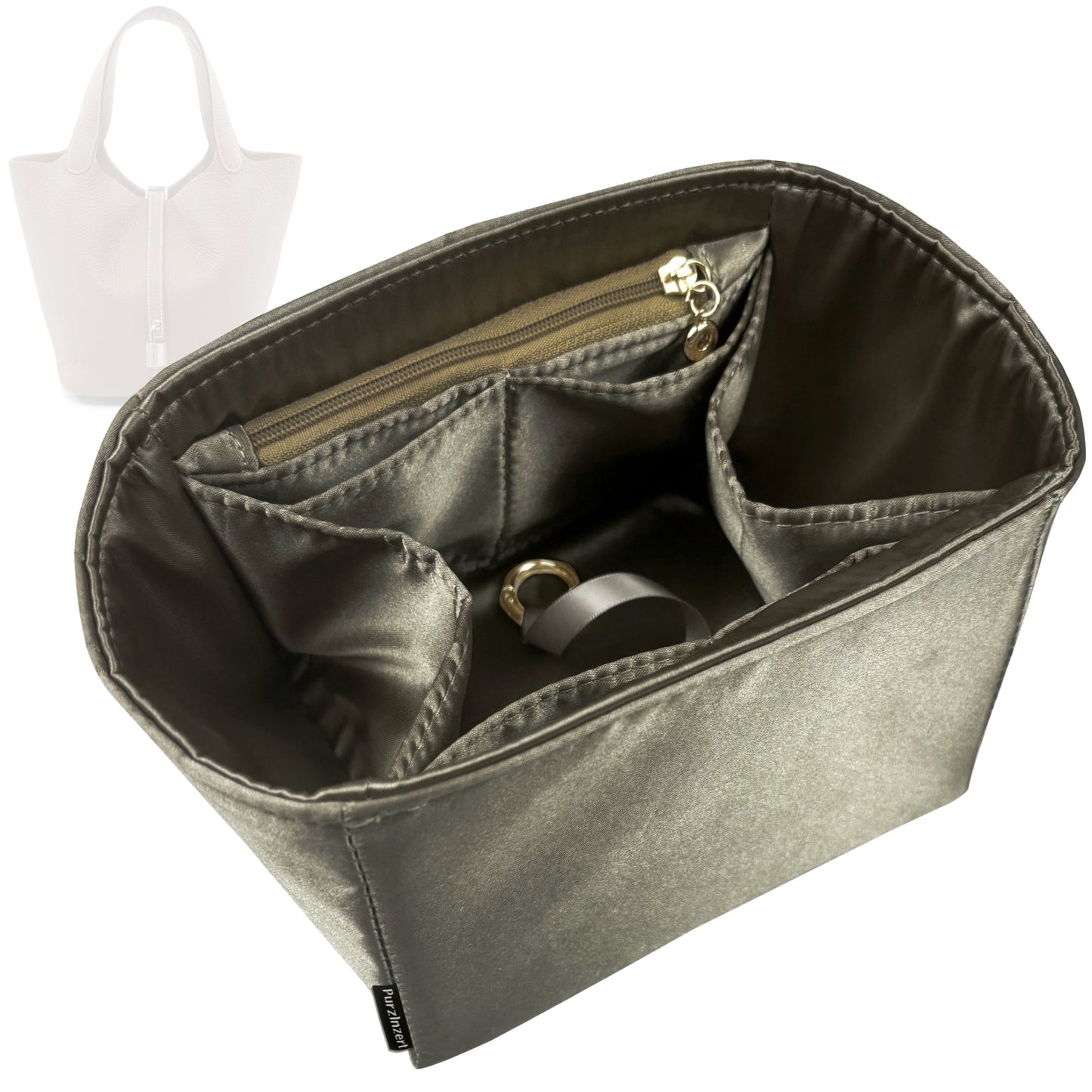 Bag Insert for (Hermes, Picotin 18 (PM)) Organizer Tote Purse Organiser Liner Shaper [Premium Silk Material]