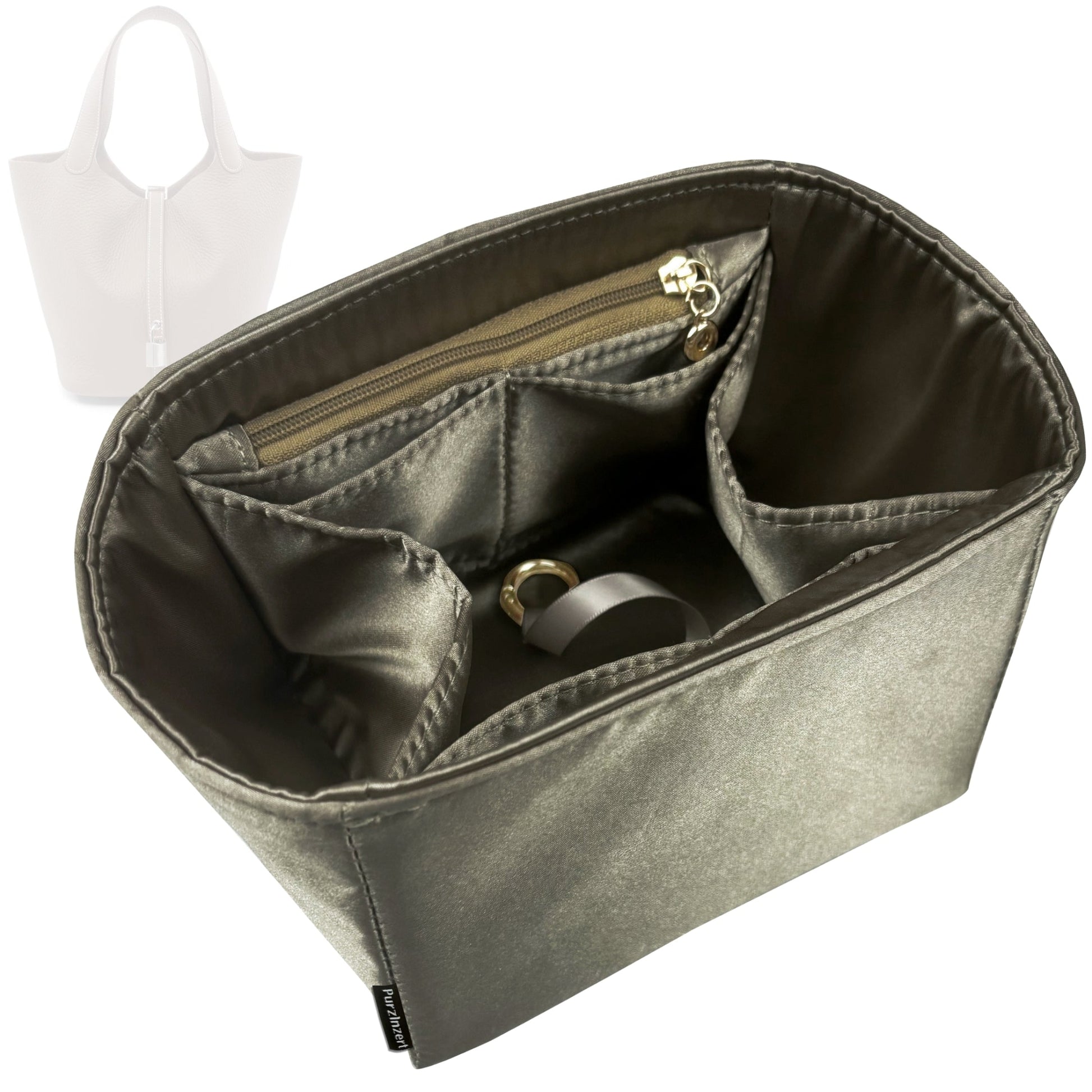 Bag Insert for (Hermes, Picotin 18 (PM)) Organizer Tote Purse Organiser Liner Shaper [Premium Silk Material]