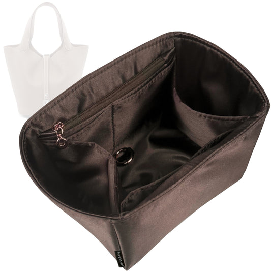 Bag Insert for (Hermes, Picotin 22 (MM)) Organizer Tote Purse Organiser Liner Shaper [Premium Silk Material]