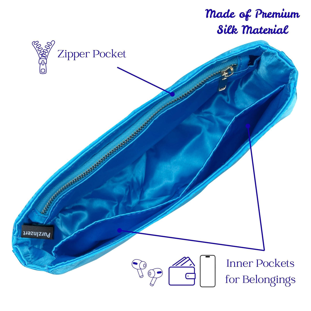 Bag Insert for (Longchamp, Le Foulonné S Crossbody Bag) Organizer of Silk Fabric