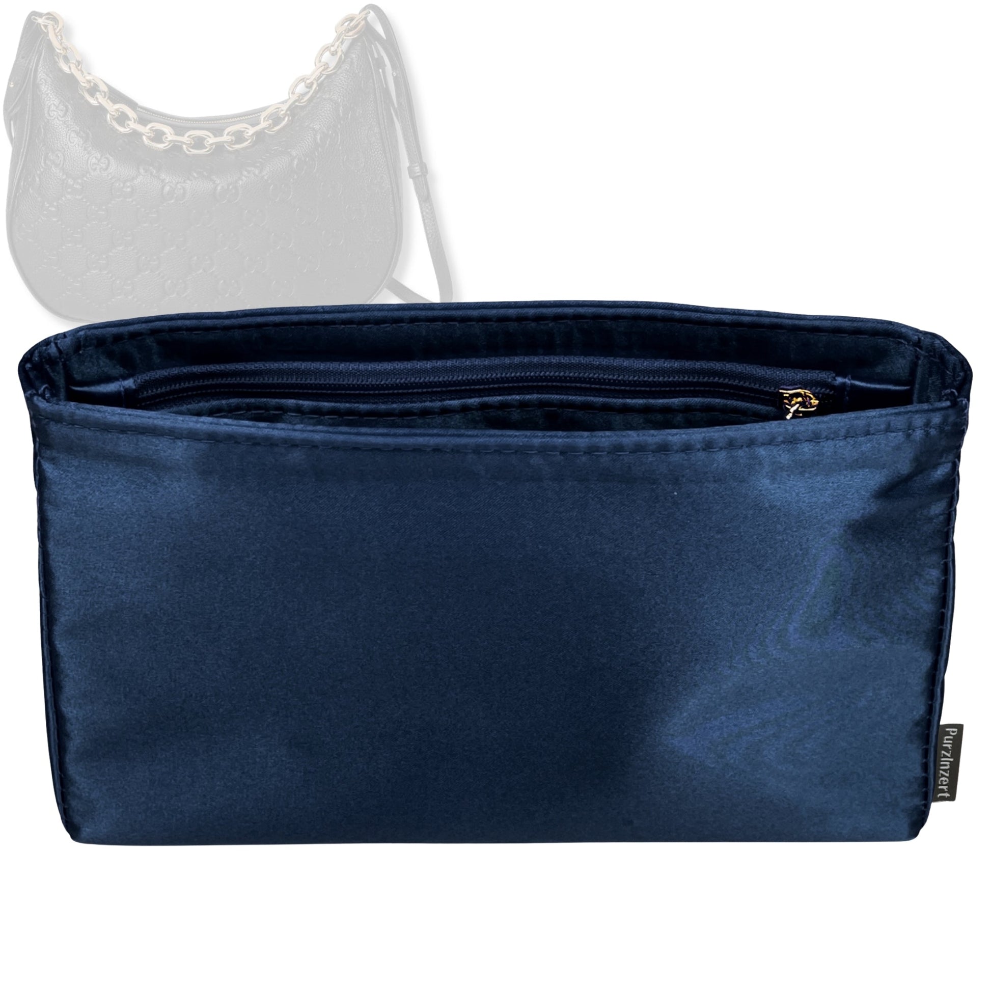 Bag Insert for (Gucci, GG Emblem medium shoulder bag, 10W x 7.9H x 2D) Organizer Tote Purse Organiser Liner Shaper [Premium Silk Material]