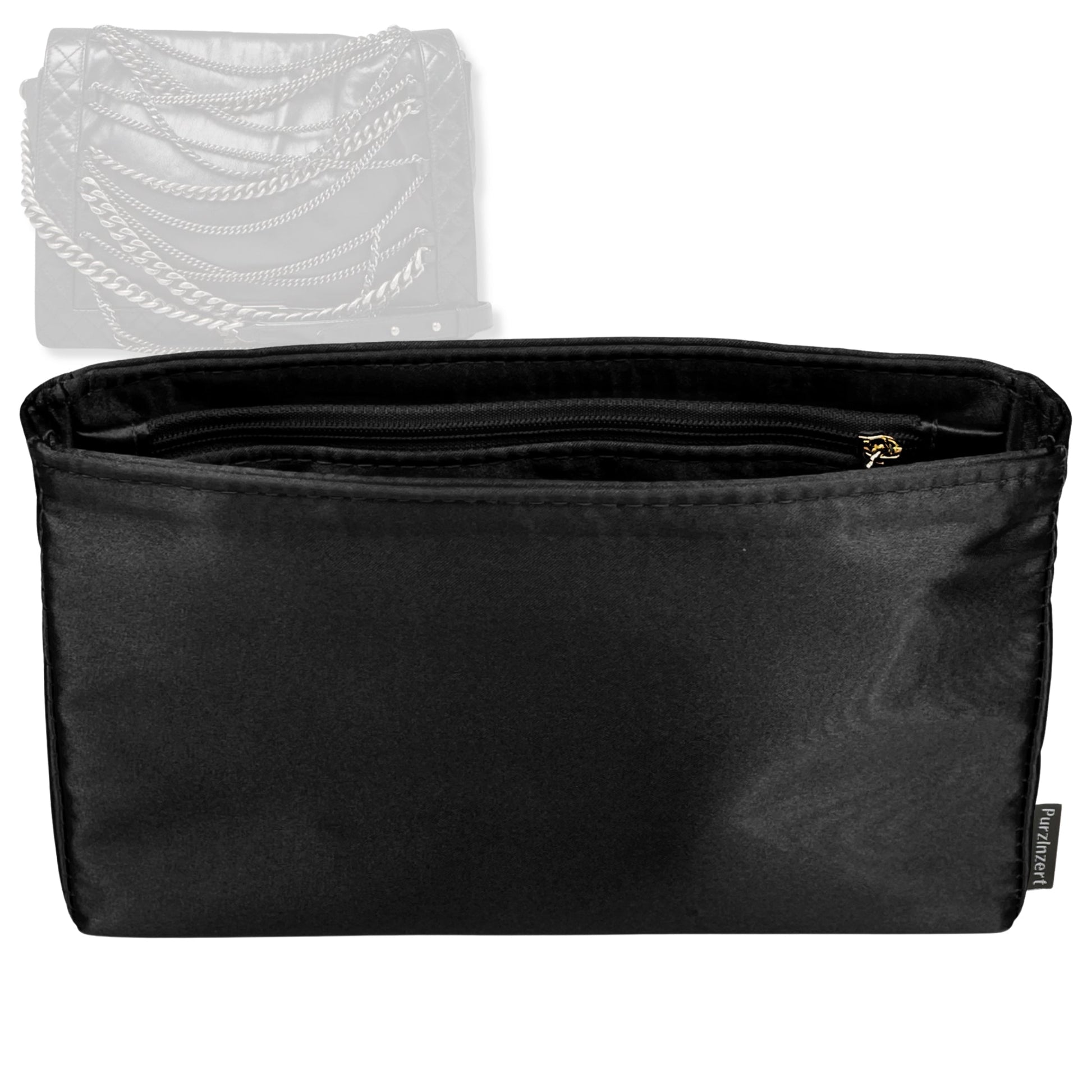 Bag Insert for (Chanel, Black Leather Boy Enchained XL Flap Bag) Organizer Tote Purse Organiser Liner Shaper [Premium Silk Material]