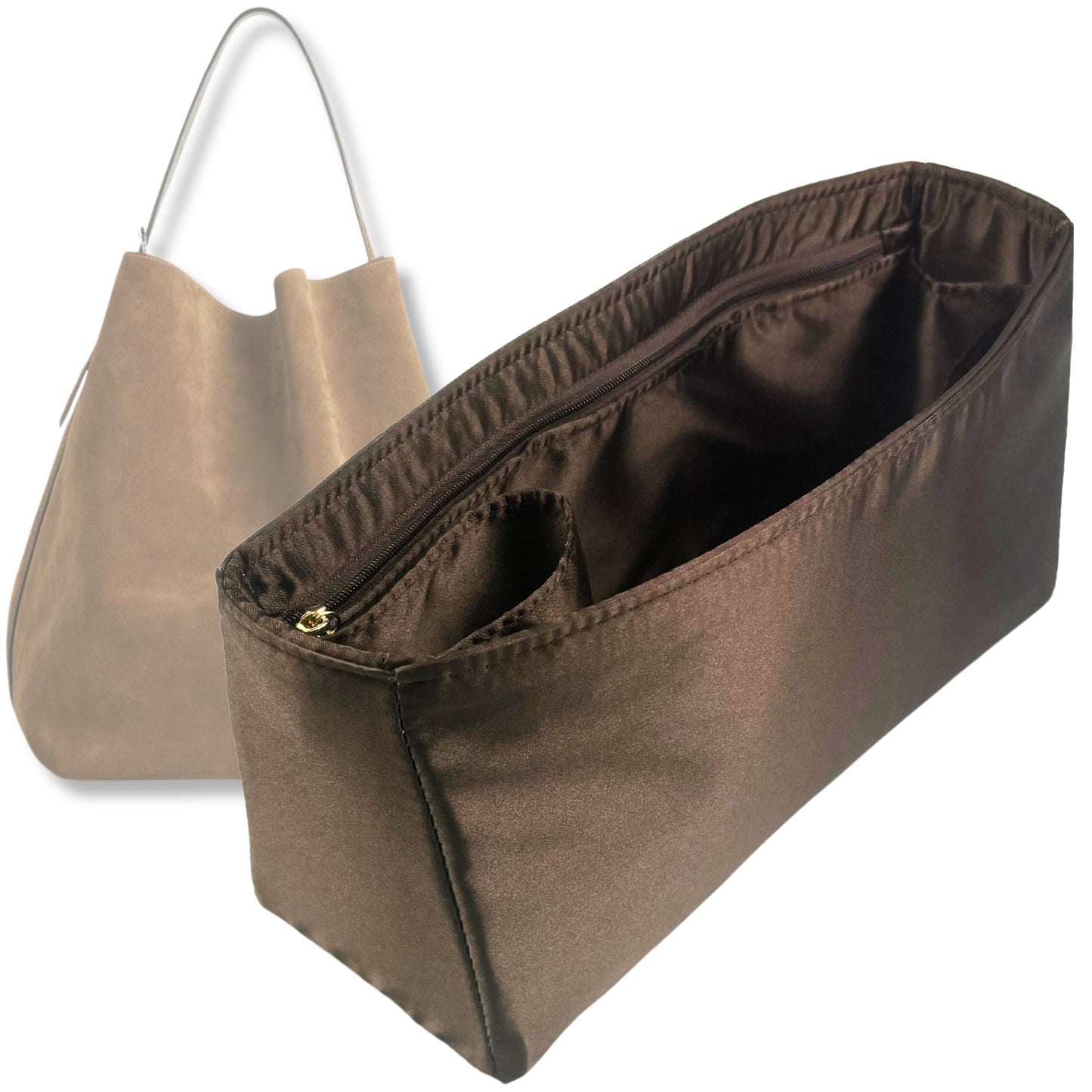 Bag Insert for (Toteme, Belted suede tote) Organizer Tote Purse Organiser Liner Shaper [Premium Silk Material]