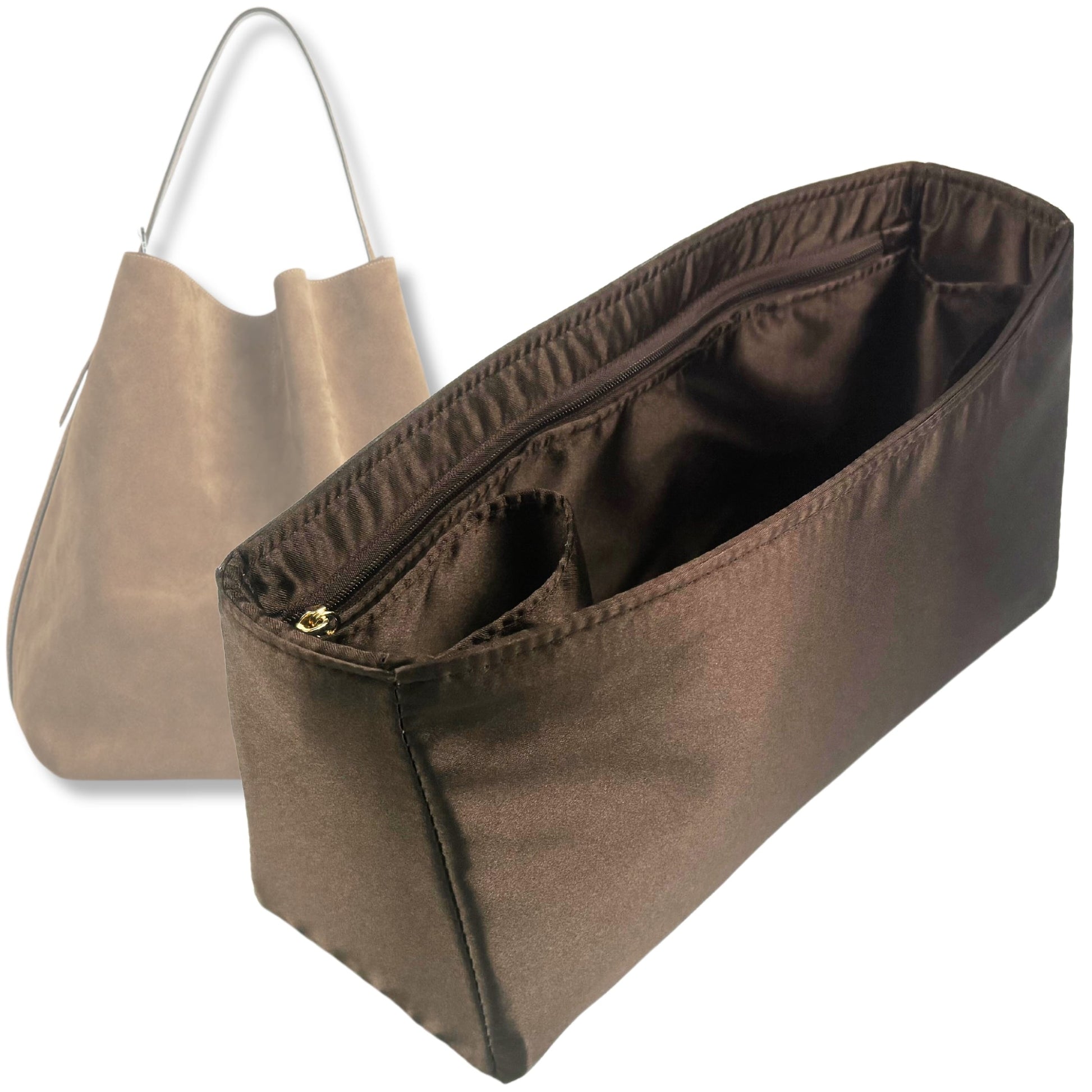 Bag Insert for (Toteme, Belted suede tote) Organizer Tote Purse Organiser Liner Shaper [Premium Silk Material]