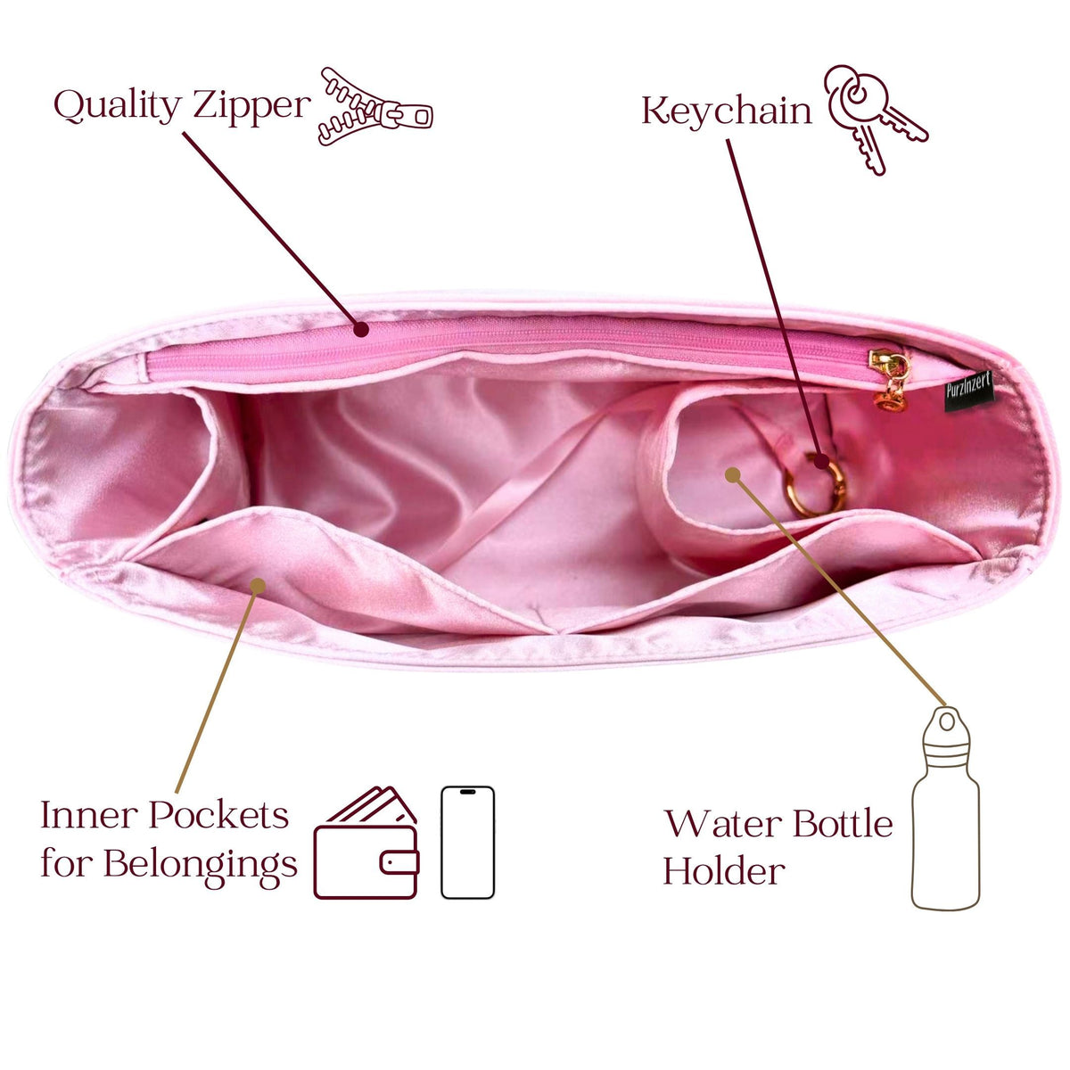 Bag Insert for (Balenciaga, Men's Shopper Dust Bag Crossbody Pouch Large) Organizer of Silk Fabric