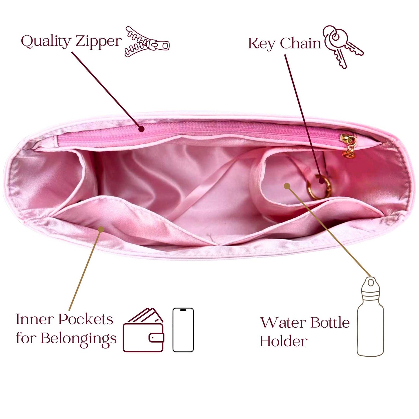 Bag Insert for (Mulberry, Bayswater Handbag) Organizer of Silk Fabric