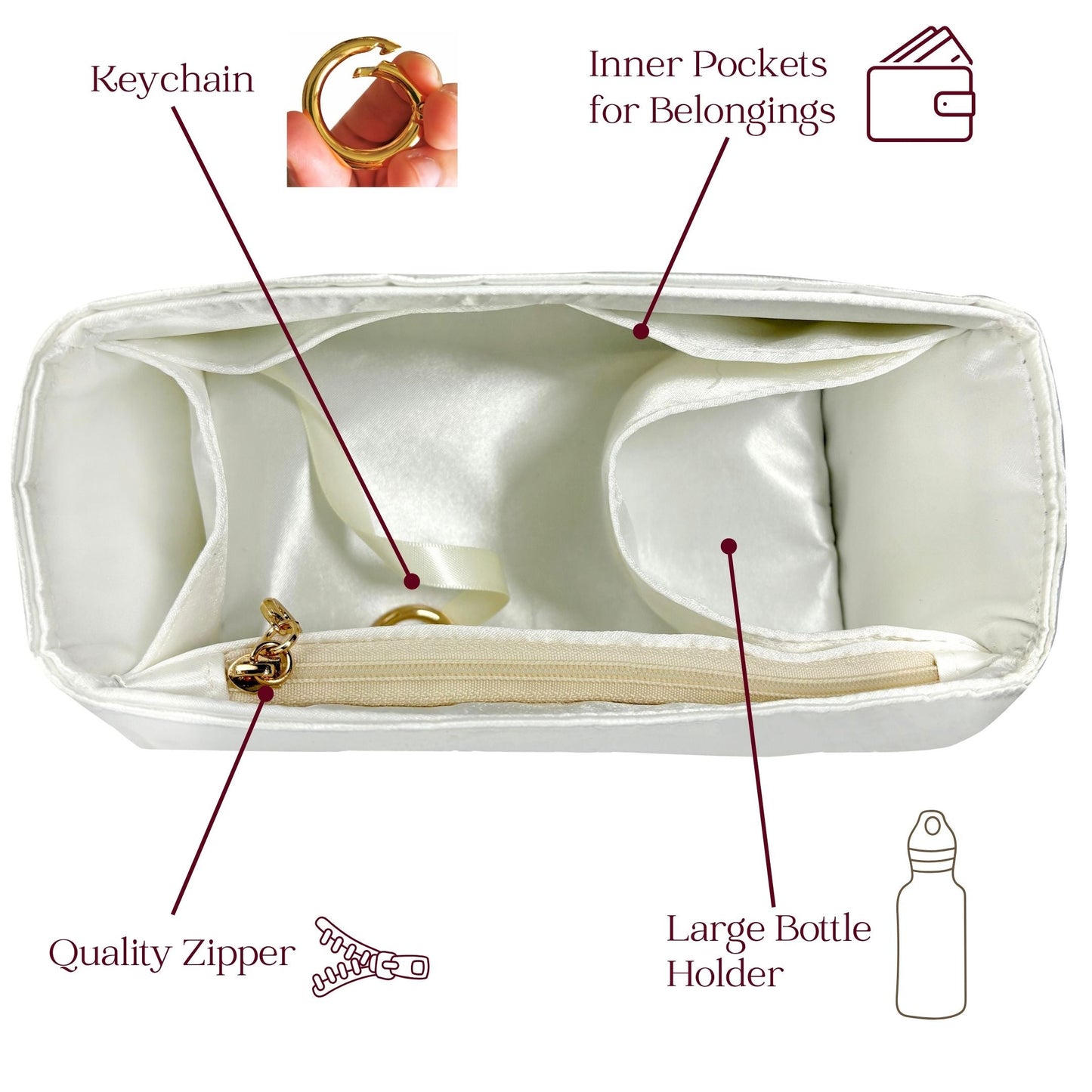 Bag Insert for (Chanel, 25 Large Handbag) Organizer of Silk Fabric