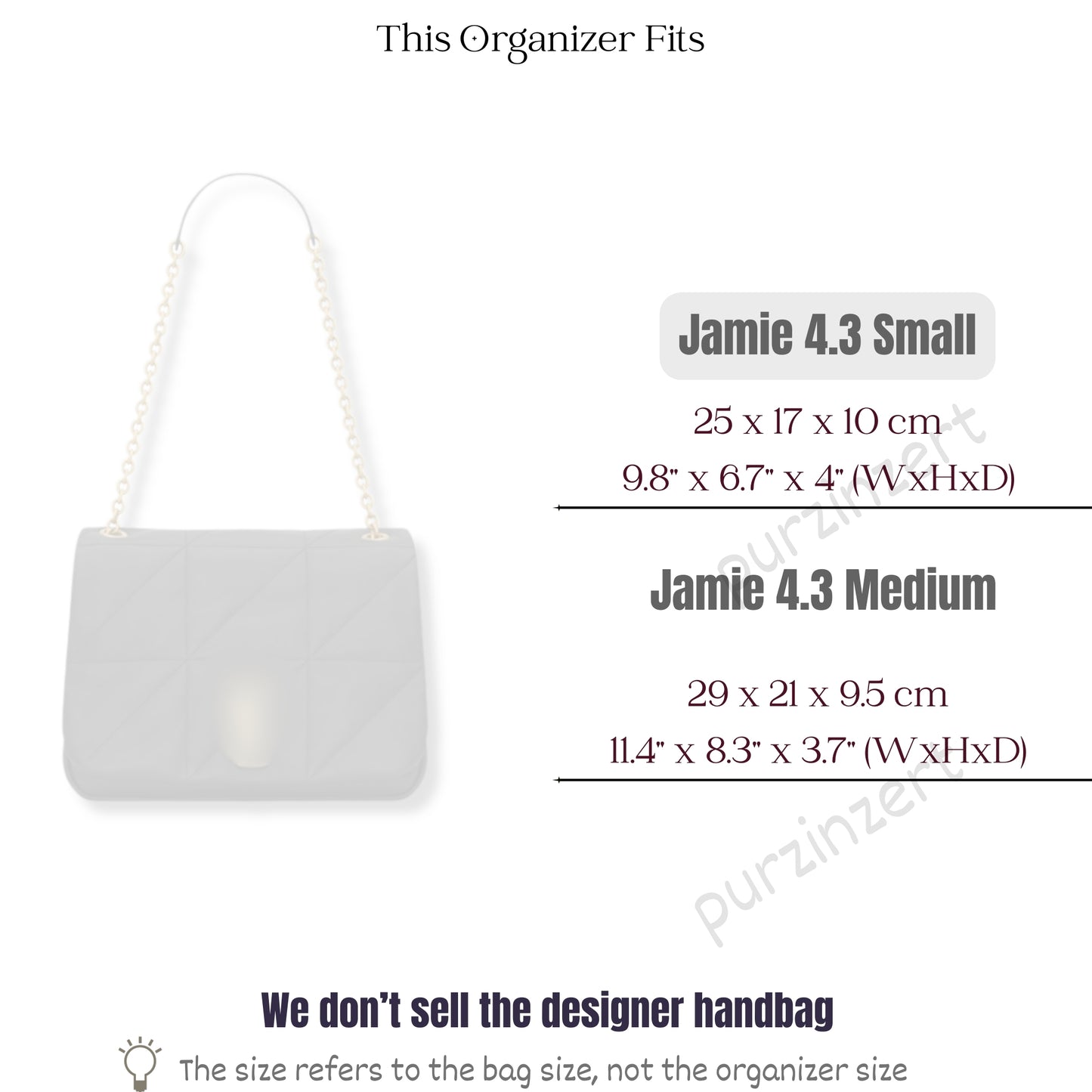 Bag Insert for (Saint Laurent (YSL), Jamie 4.3 small in lambskin) Organizer of Felt Fabric