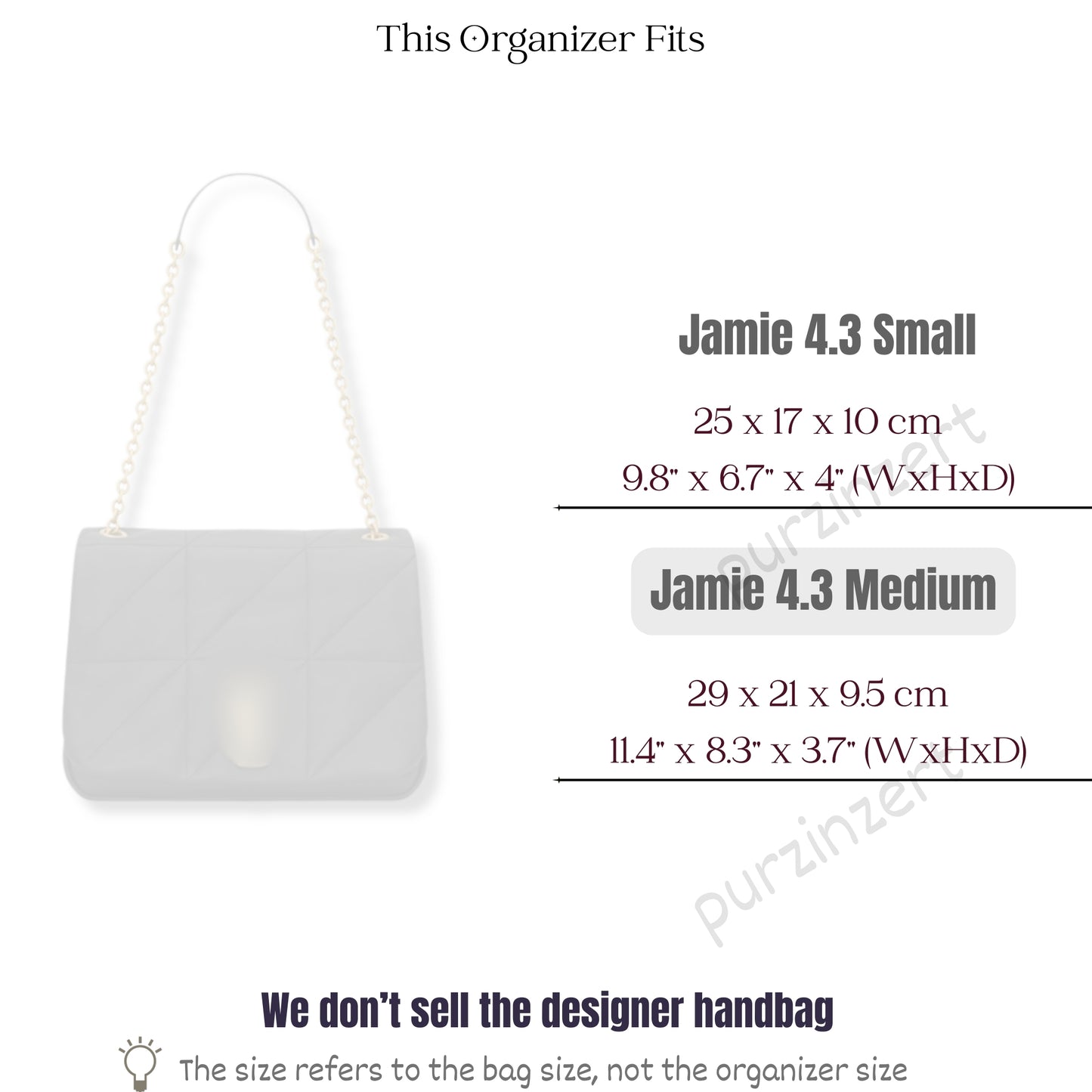 Bag Insert for (Saint Laurent (YSL), Jamie 4.3 medium in lambskin) Organizer of Felt Fabric