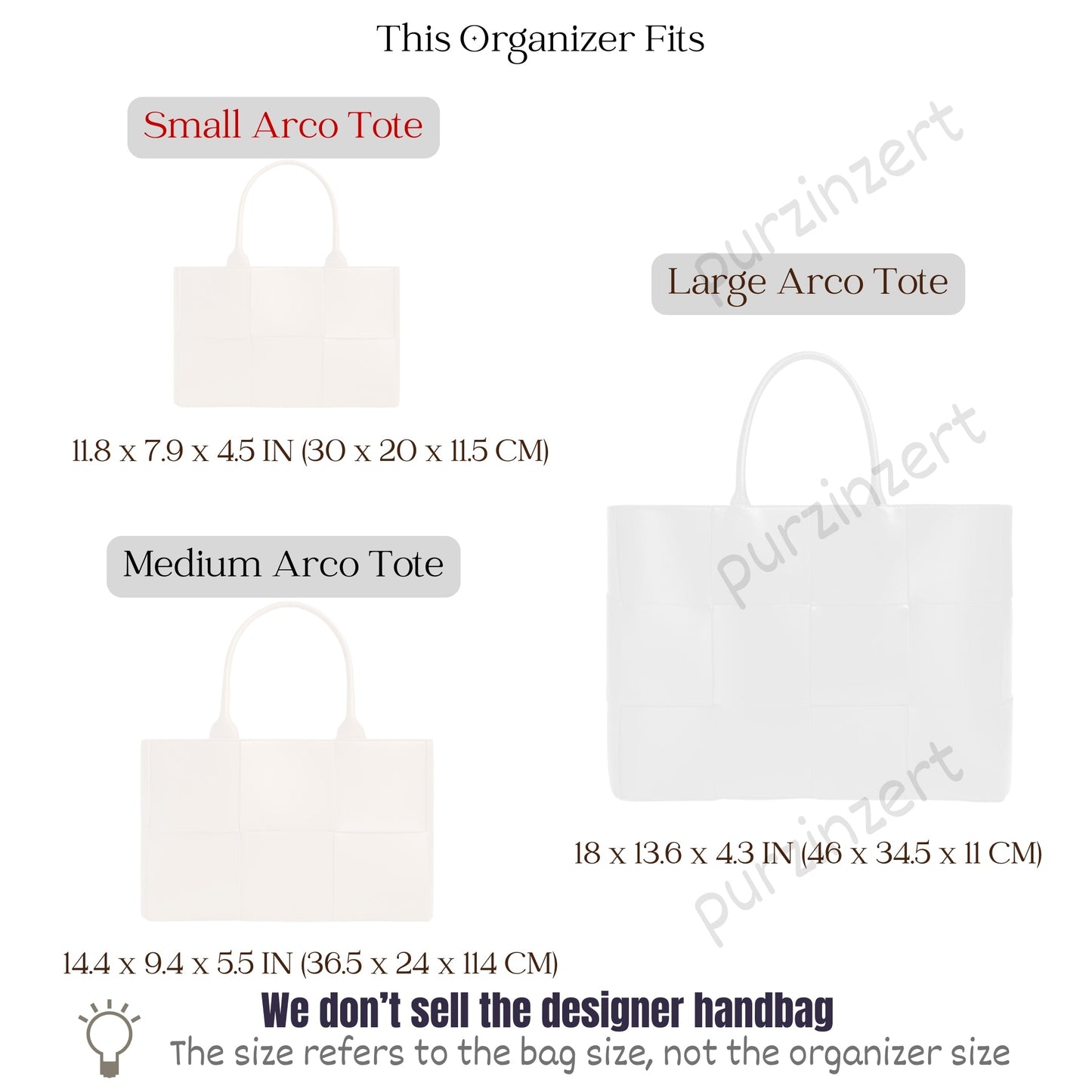 Bag Insert for (Bottega Veneta, Small Arco Tote) Organizer of Silk Fabric