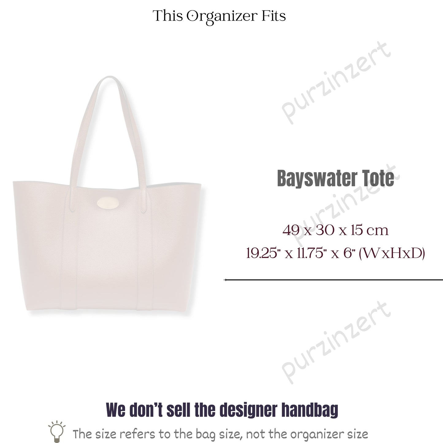 Bag Insert for (Mulberry, Bayswater Tote) Organizer of Felt Fabric