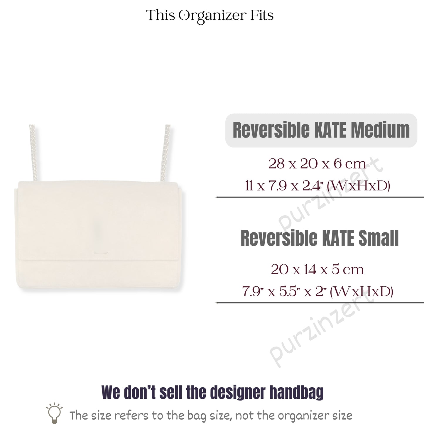 Bag Insert for (Saint Laurent (YSL), REVERSIBLE KATE Medium) Organizer of Felt Fabric
