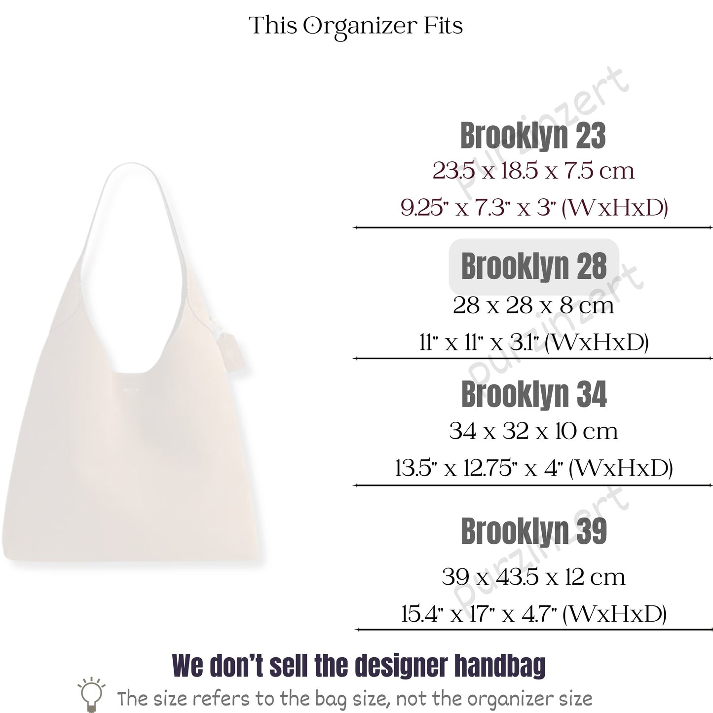Bag Insert for (Coach, BROOKLYN SHOULDER BAG 28) Organizer of DupontPaper with Silk Interior