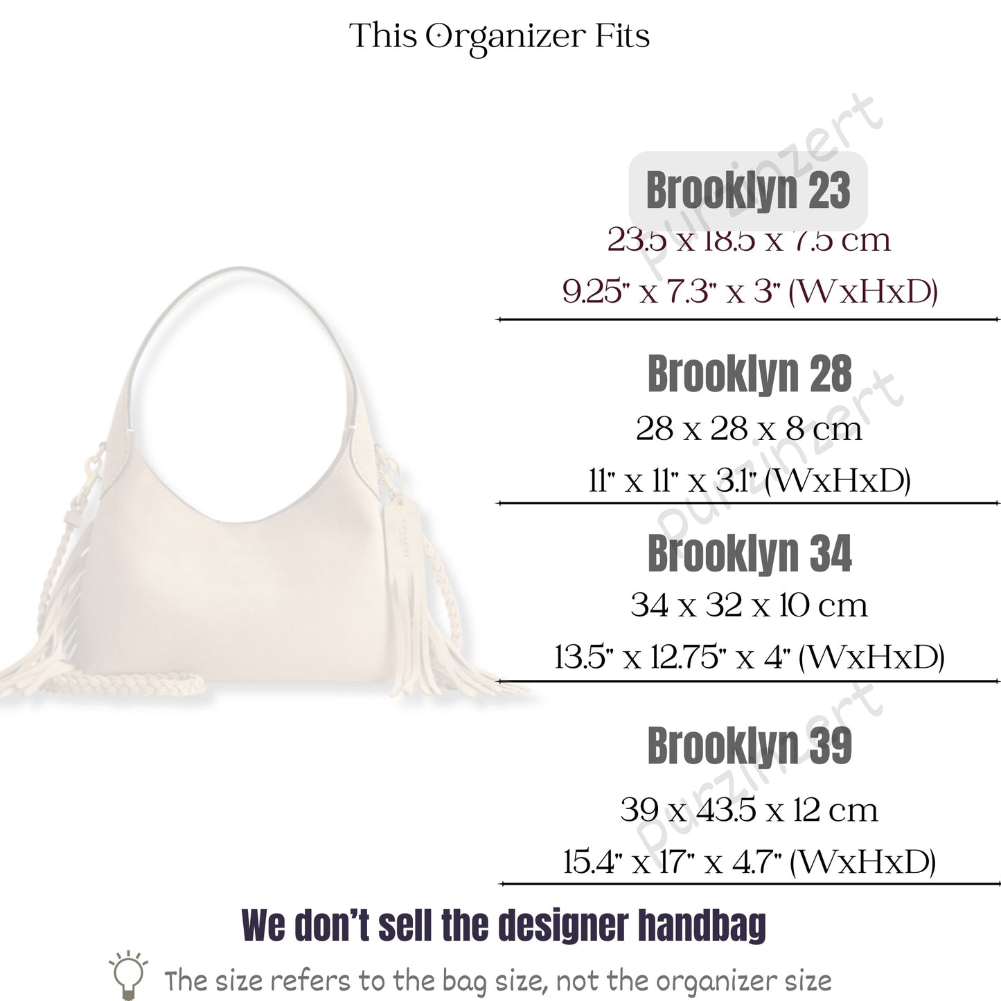 Bag Insert for (Coach, BROOKLYN SHOULDER BAG 23) Organizer of Silk Fabric