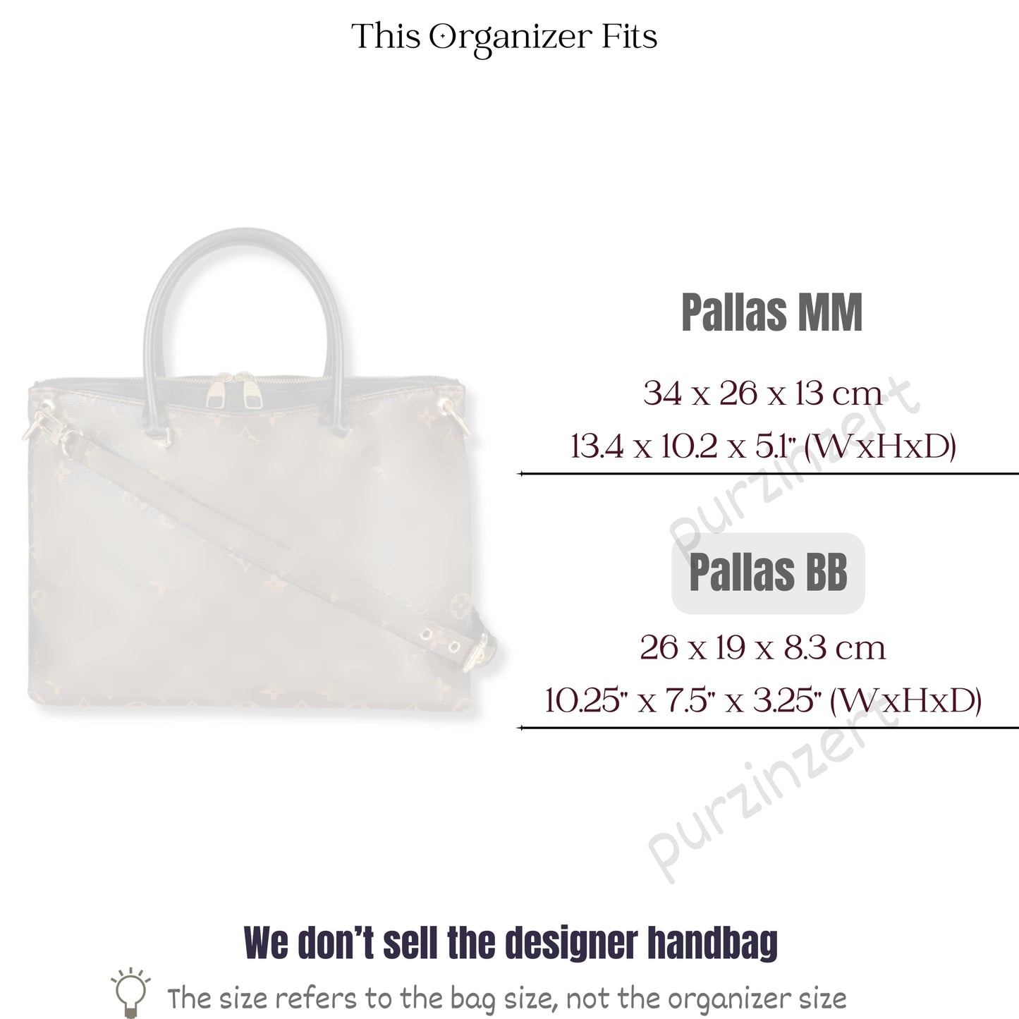 Bag Insert for (LV, Pallas BB) Organizer of Silk Fabric
