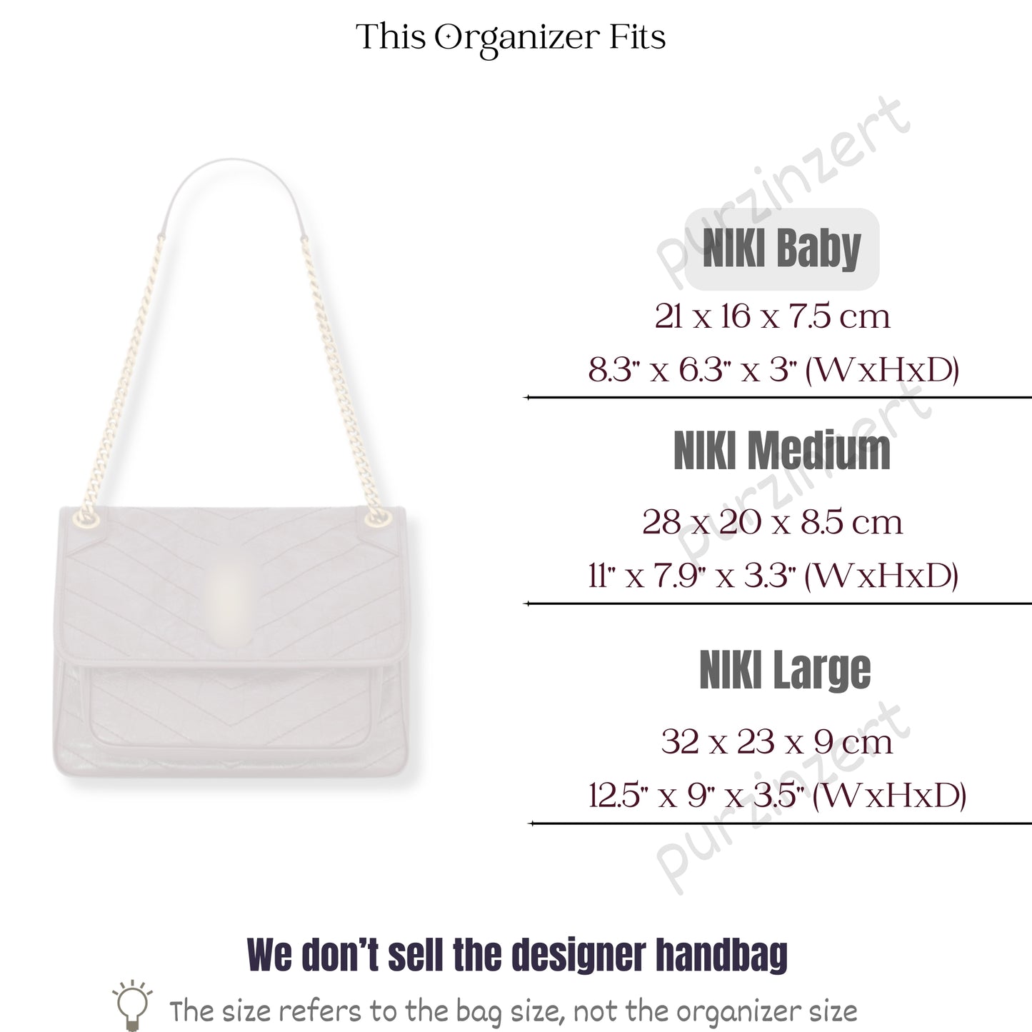 Bag Insert for (Saint Laurent (YSL), NIKI Baby) Organizer of Felt Fabric
