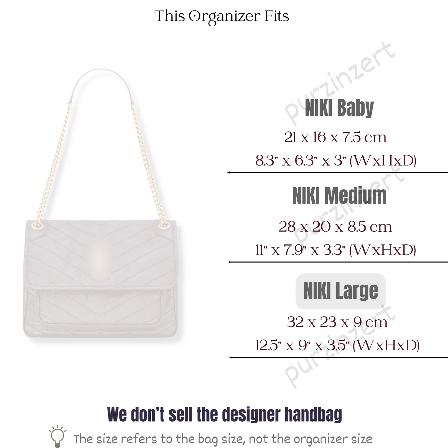 Bag Insert for (Saint Laurent (YSL), NIKI Large) Organizer of Felt Fabric