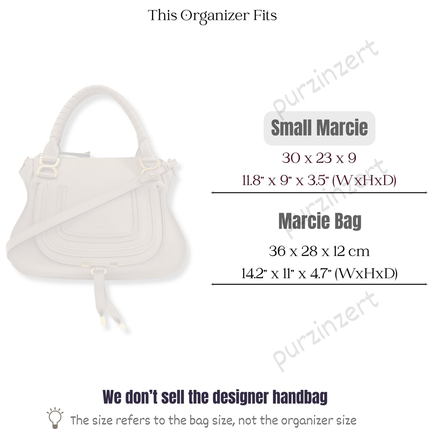 Bag Insert for (Chloe, Small Marcie) Organizer of Felt Fabric